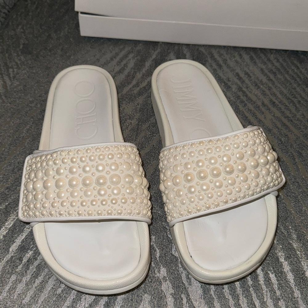Jimmy Choo fitz white slides sz 7